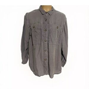 Wrap London Button Front Up Shirt Top Pockets Gray 100% Linen Size 6 US UK 10